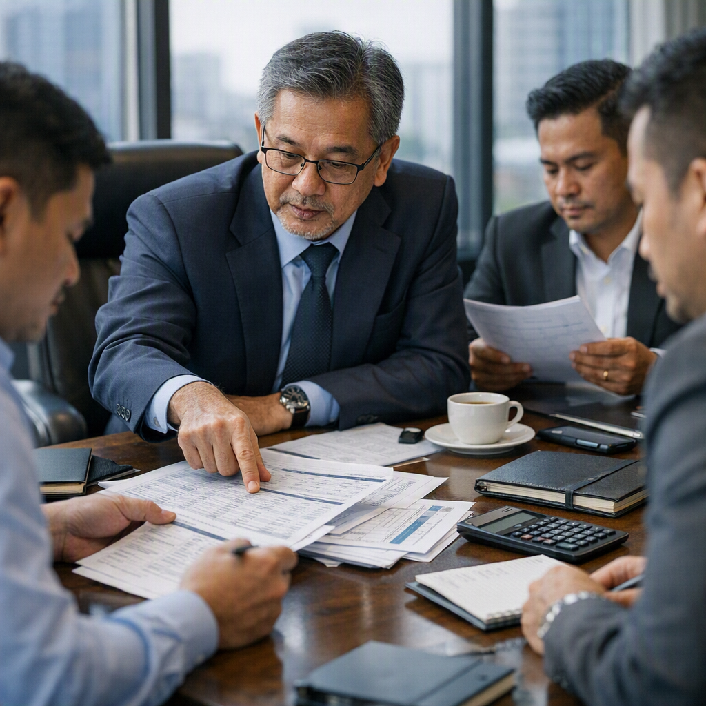 Business finance team reviewing unpaid invoices and credit insurance exposure