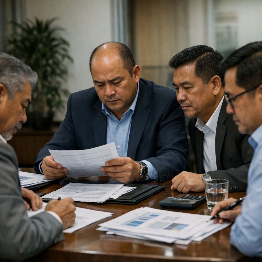 Directors reviewing legal and financial documents during a management liability claim