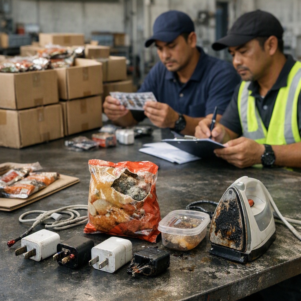 Defective consumer products being inspected for product liability risk